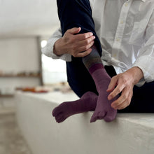 画像をギャラリービューアに読み込む, メリノウール&ウールかすり染め5本指クルー丈ソックス 25-27㎝