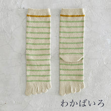 Load image into Gallery viewer, シルクメランジ 5本指アクセントラフボーダー クルー丈ソックス 23-25cm