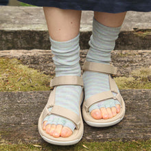 Load image into Gallery viewer, かすり染めリネン/シルク指先フリー5本指クルー丈ソックス 23-25cm