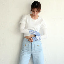 Load image into Gallery viewer, リネン ボーダー アームカバー ★フリーサイズ