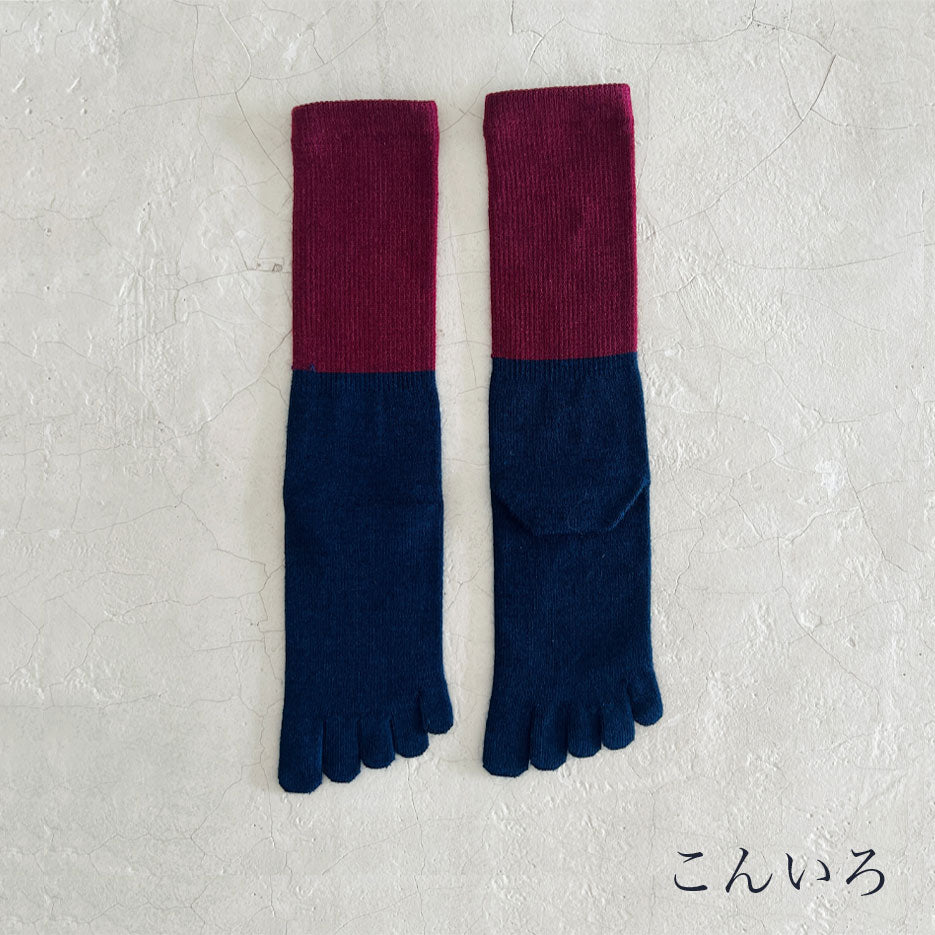 メリノウール5本指バイカラー クルー丈ソックス  25-27cm