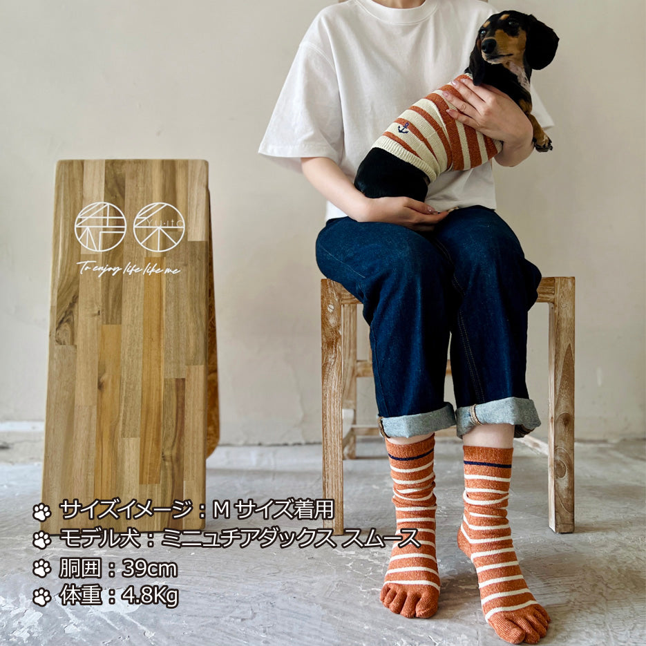 シルクメランジ ワンちゃん(超/小型犬)用 ロングタイプ 腹巻き ★フレンチボーダー ⚓柄刺繍つき  S/Mサイズ