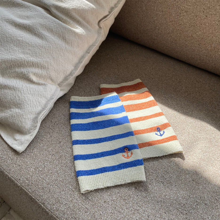 シルクメランジ ワンちゃん(超/小型犬)用 ロングタイプ 腹巻き ★フレンチボーダー ⚓柄刺繍つき  S/Mサイズ