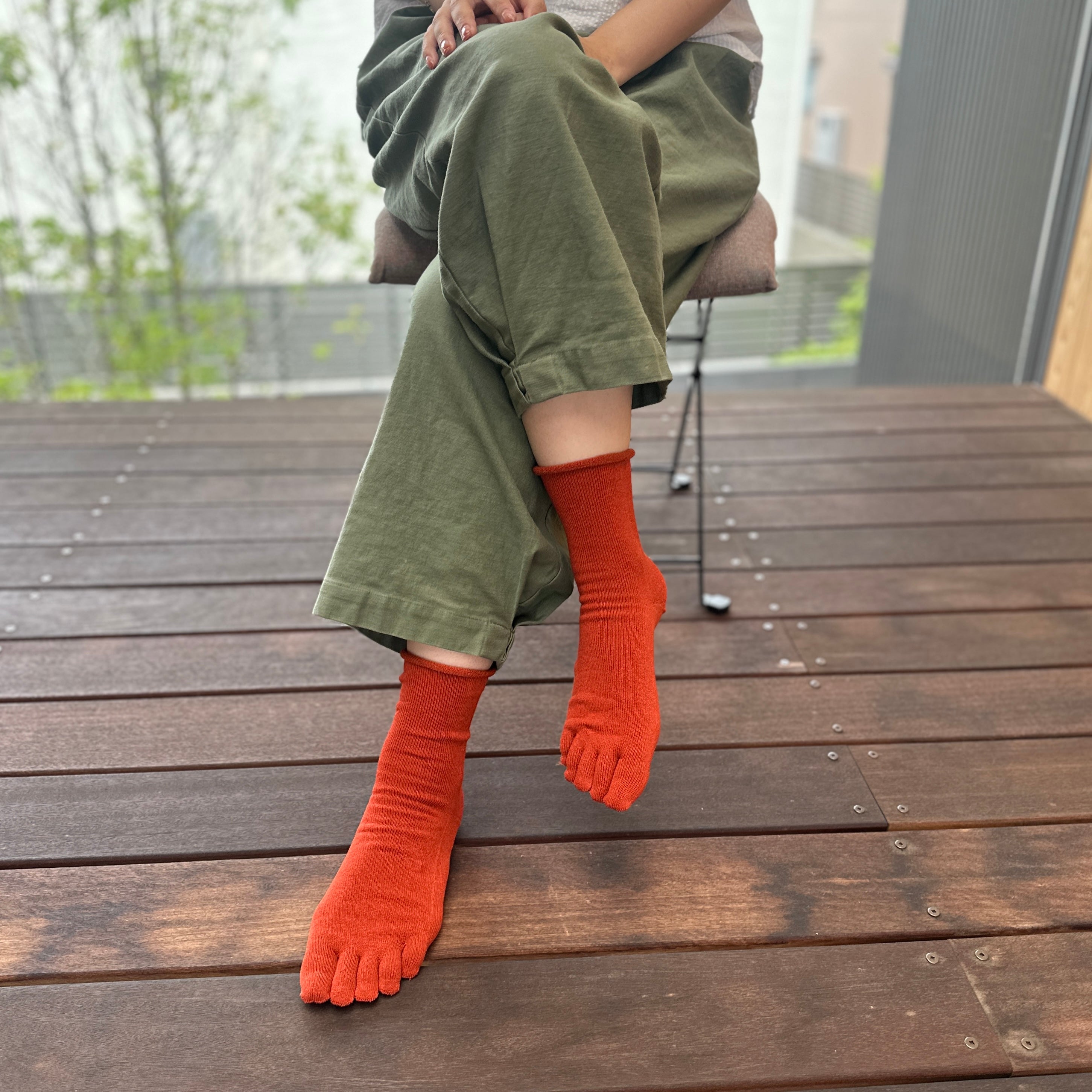 美濃和紙＆オーガニックコットン 履口ゆったり クルー丈 5本指ソックス　23-25cm
