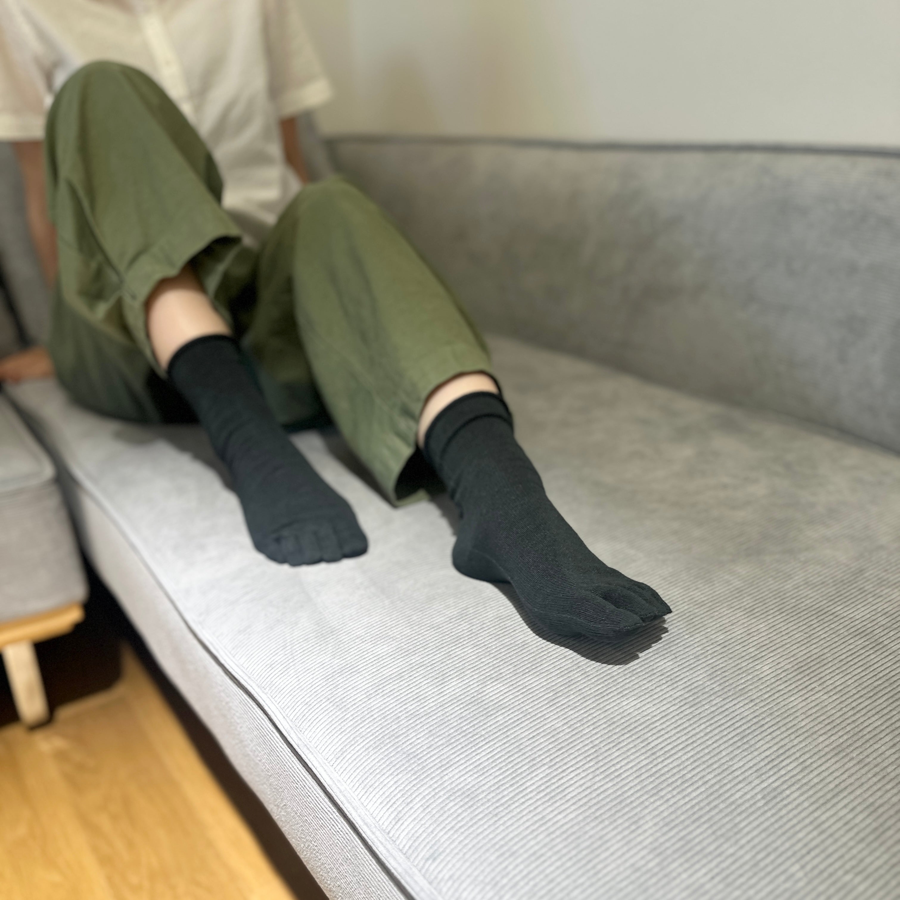 美濃和紙＆オーガニックコットン 履口ゆったり クルー丈 5本指ソックス　23-25cm
