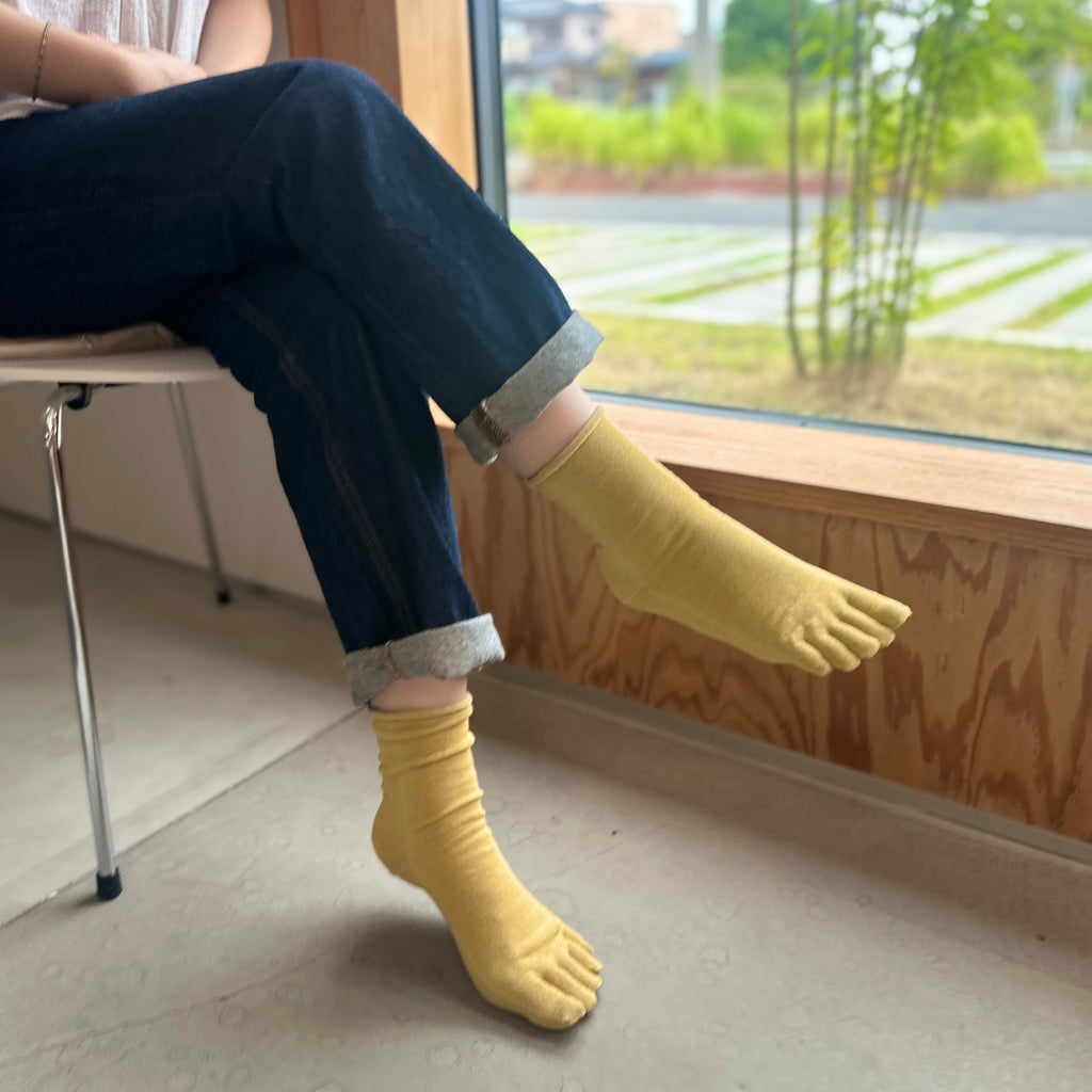 美濃和紙＆オーガニックコットン 履口ゆったり クルー丈 5本指ソックス　23-25cm