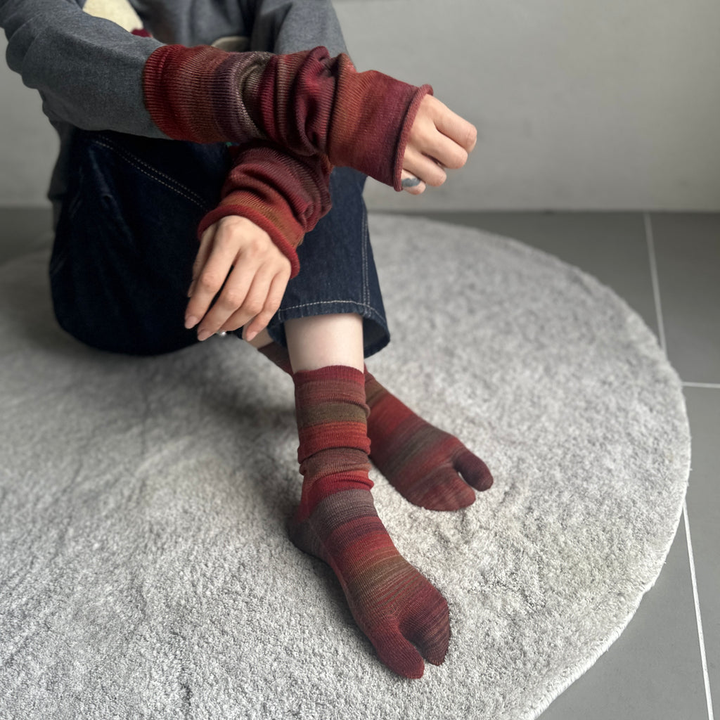 ウールかすり染め足袋クルー丈ソックス  23-25cm