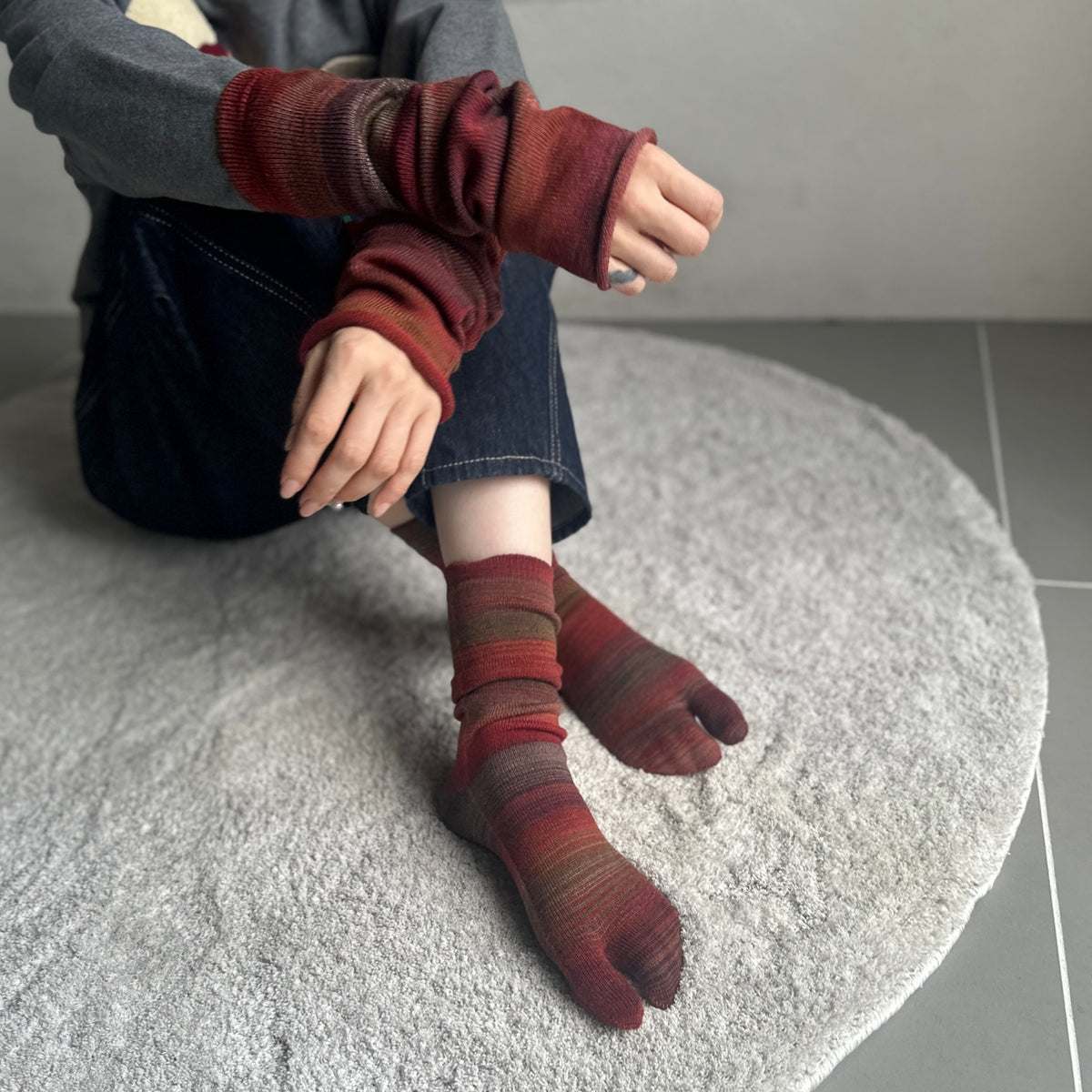 ウールかすり染め足袋クルー丈ソックス  23-25cm