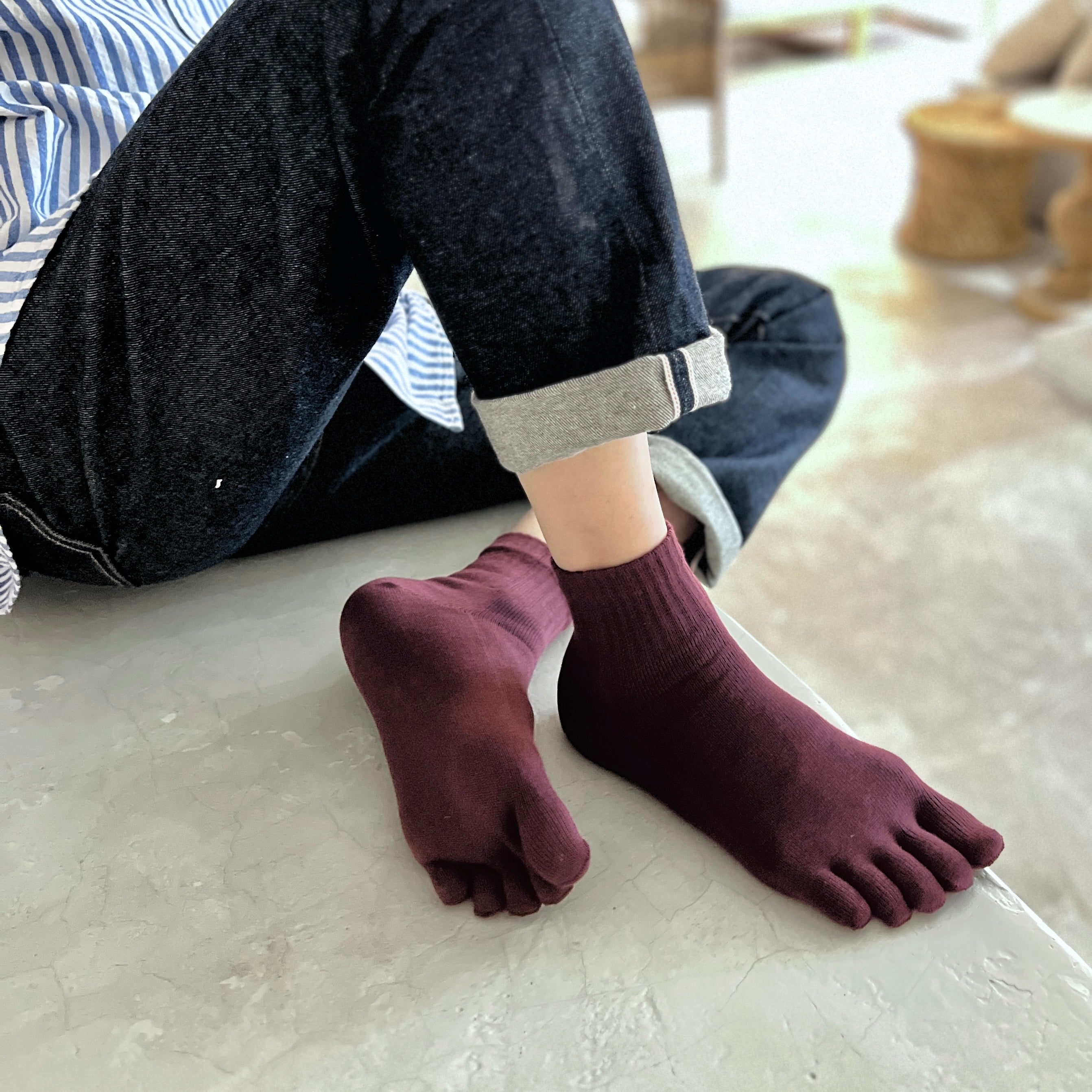 オーガニックコットン5本指 無地 ミドル丈ソックス  25-27㎝