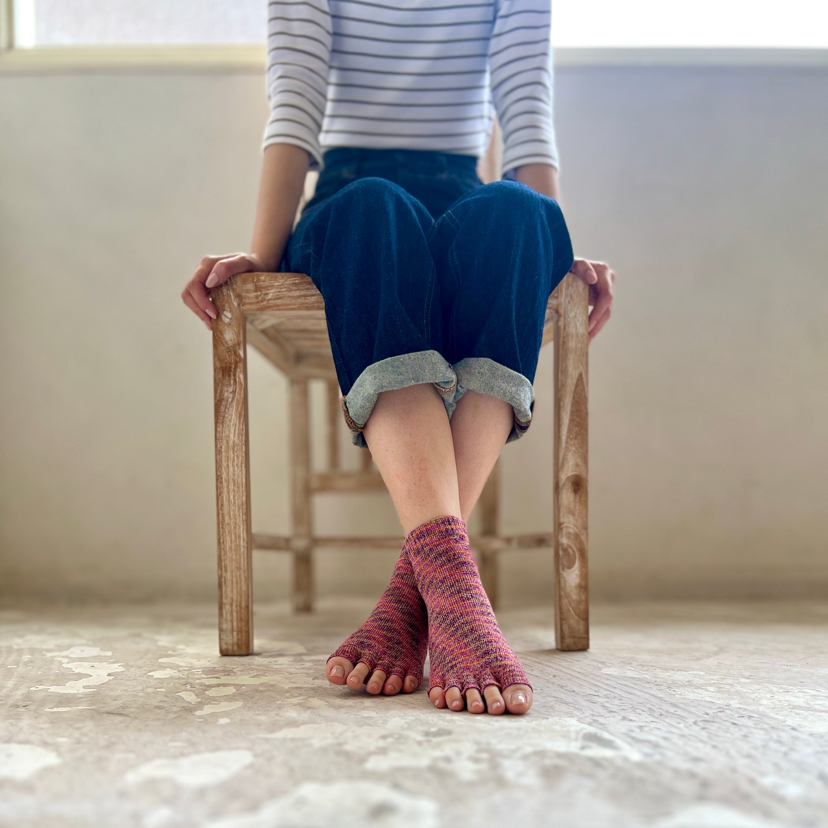 Chaussettes courtes 5 orteils en lin/soie teints Kasuri 23-25cm