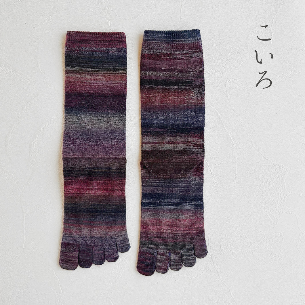 ウールかすり染め５本指クルー丈ソックス  23-25cm