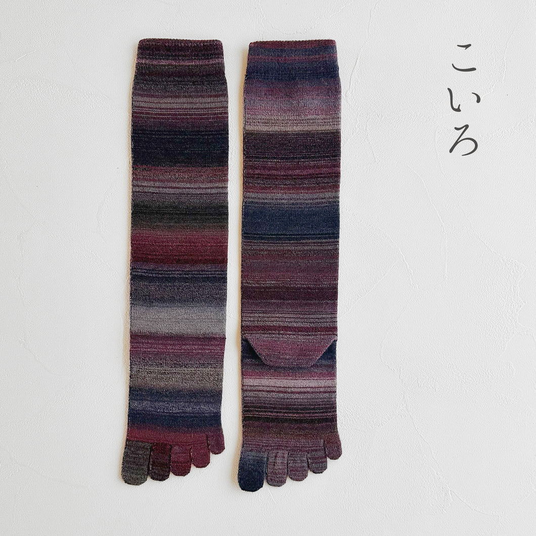 ウールかすり染め5本指ハイソックス  23-25cm
