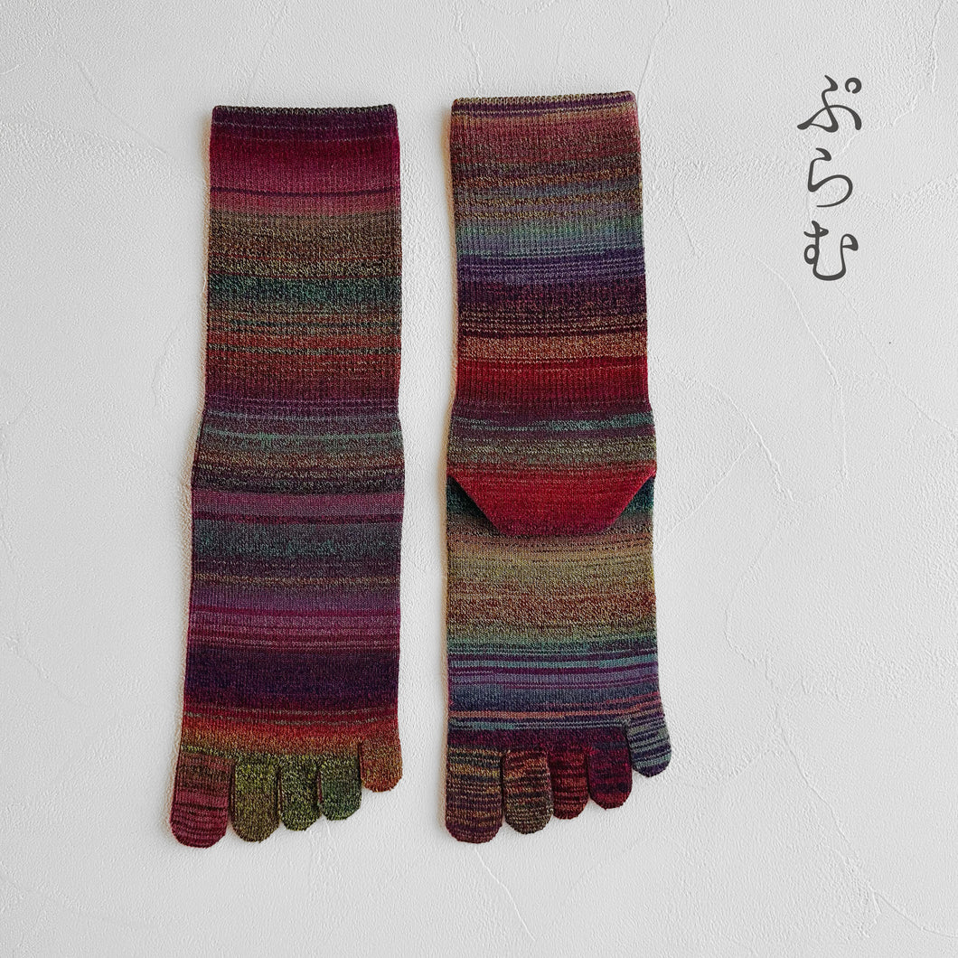 ウールかすり染め５本指クルー丈ソックス  25-27cm