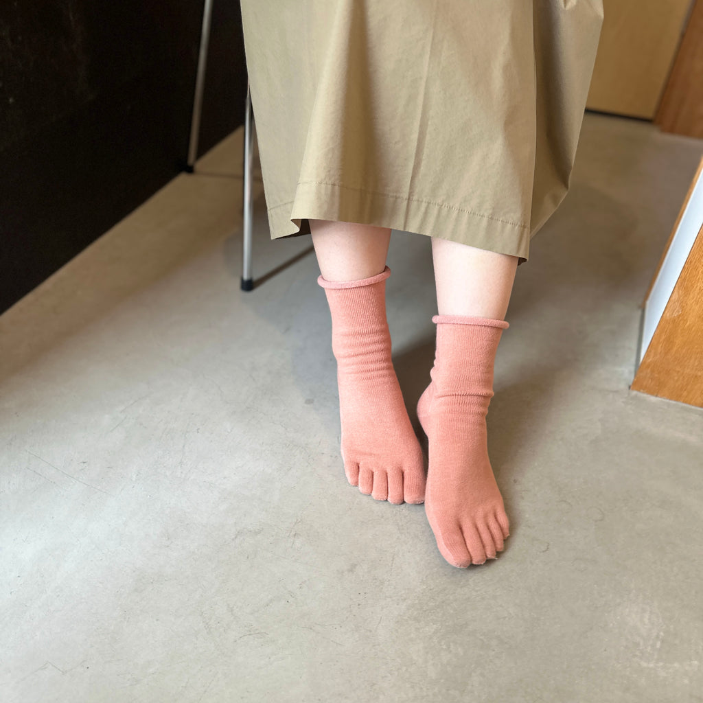 オーガニックコットン 履口ゆったり クルー丈 5本指ソックス　23-25cm