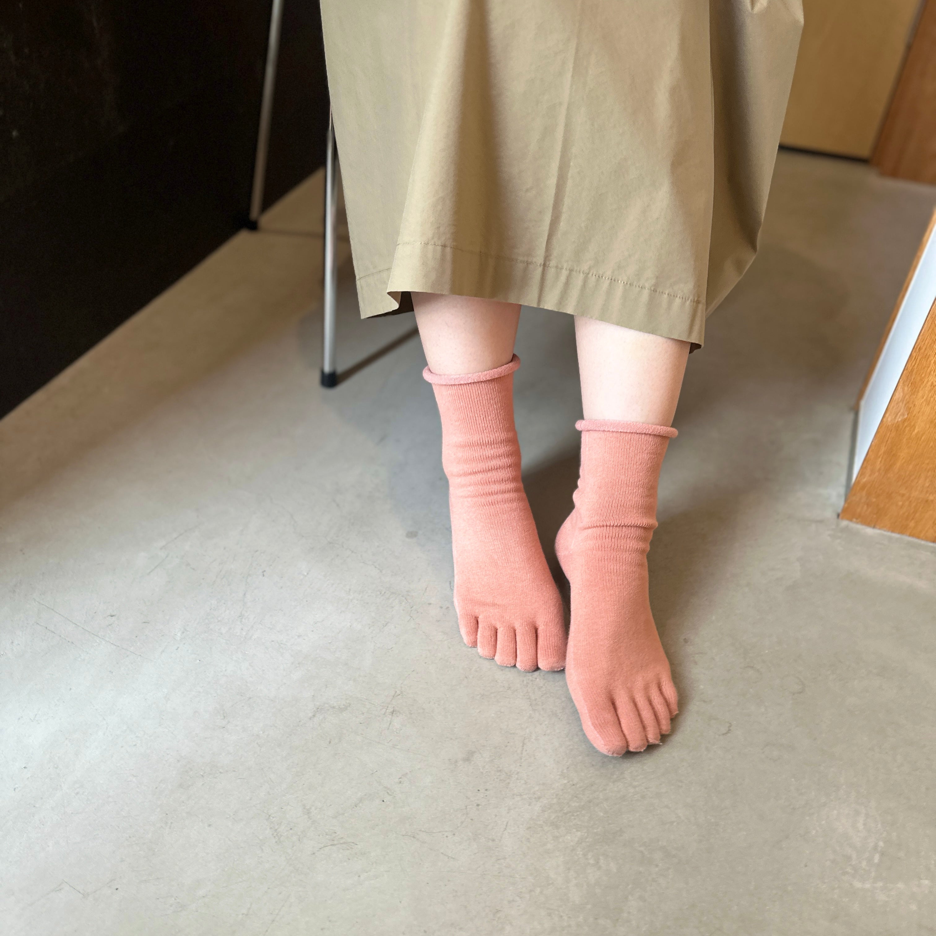 オーガニックコットン 履口ゆったり クルー丈 5本指ソックス　23-25cm
