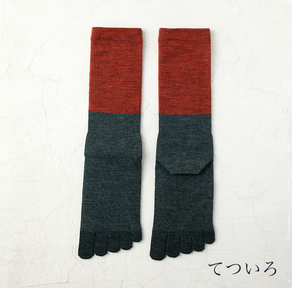Chaussettes bicolores en laine mérinos à 5 orteils 25-27 cm