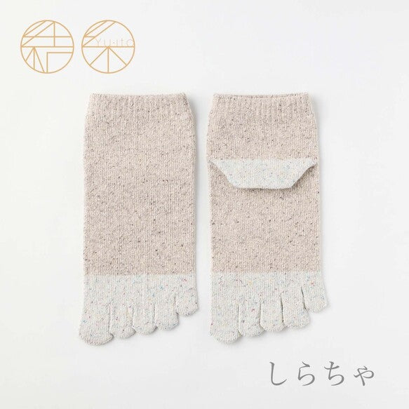 シルクメランジ5本指つま先カカト切替ショート丈ソックス  23-25cm
