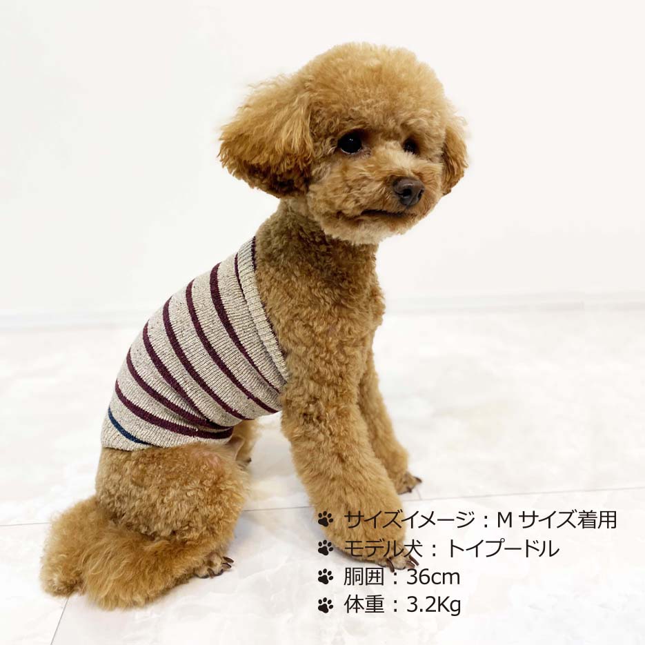 シルクメランジ ワンちゃん(超/小型犬)用 ロングタイプ腹巻き ★アクセントボーダー  S/Mサイズ