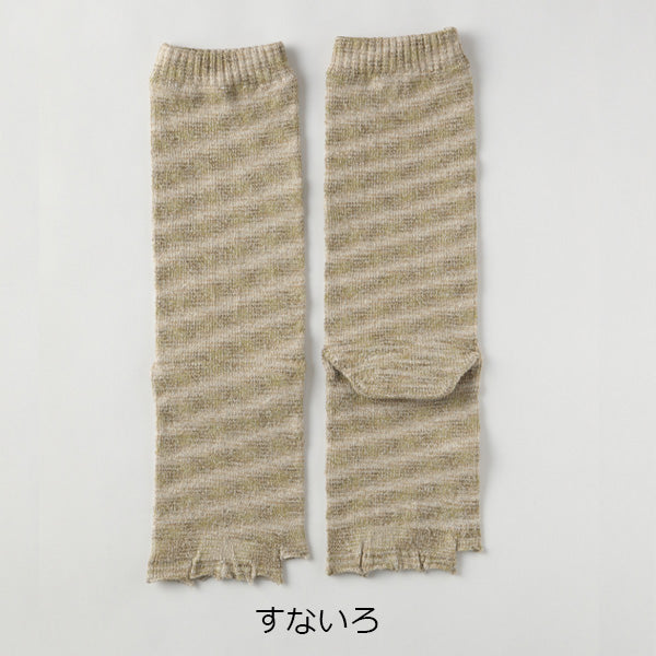 リネン/シルク指先フリー5本指クルー丈ソックス  23-25cm