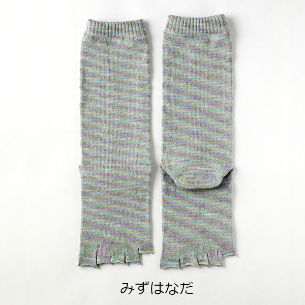 リネン/シルク指先フリー5本指クルー丈ソックス  23-25cm